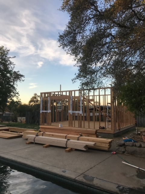 ADU structure framing at dusk