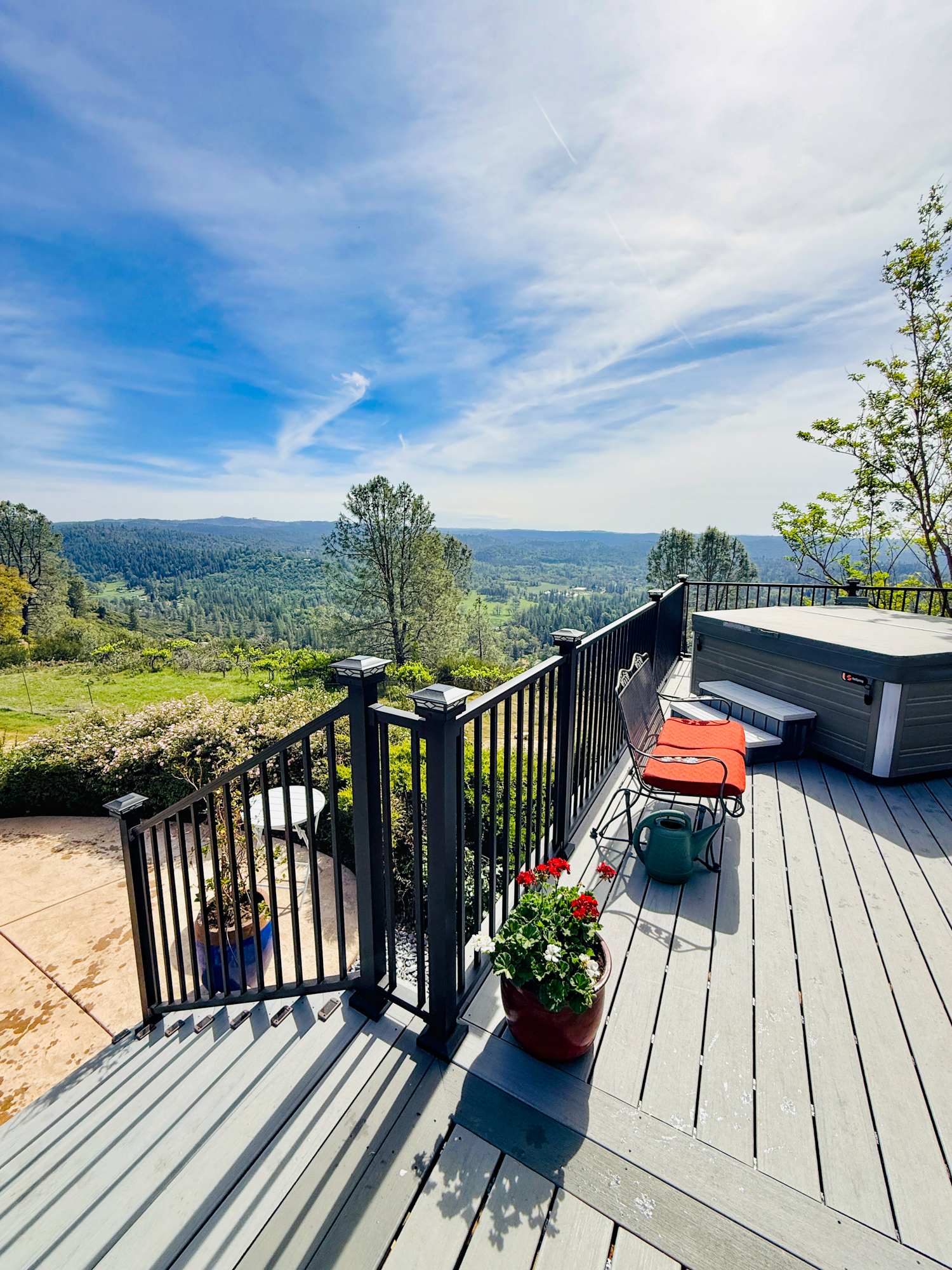 Composite deck with hot tub and valley view