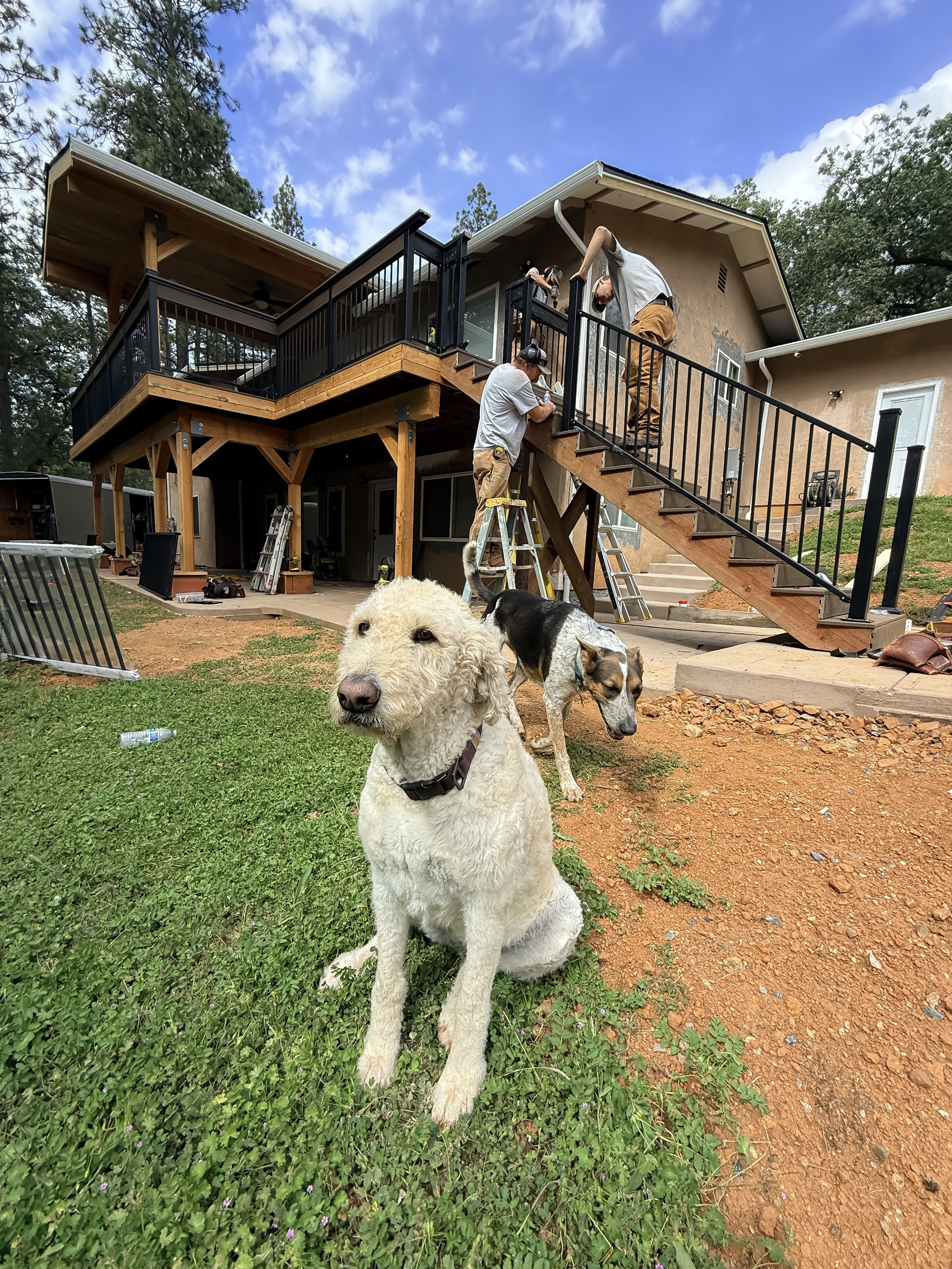 Wide view of completed deck and covered patio structure